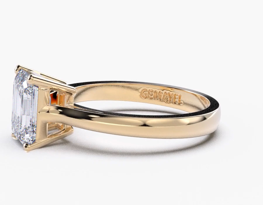 18K Yellow Gold Emerald Solitaire Diamond Ring