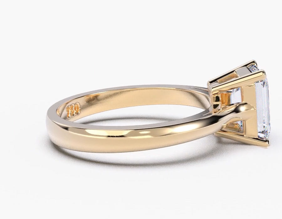 18K Yellow Gold Emerald Solitaire Diamond Ring